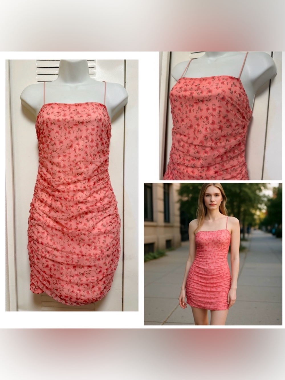 New - Helloβ Molly Floral Mini Pink Ruched Strapless Dress